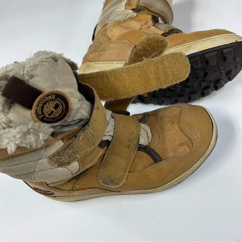 Timberland Children’s Kids Size 2.5 Winter Snow Boots Brown Beige Furry #3805
